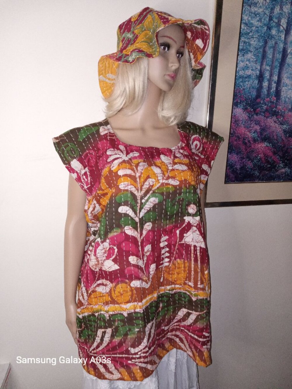 Kantha Sleeveless Top Cover Up 4X & Under Reversible Tropical Handmade New KT3.